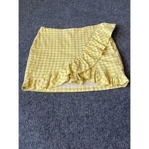 Tea & Cup Plaid Skort Women Size S Yellow White Gingham Ruffle Mini Summer Skirt